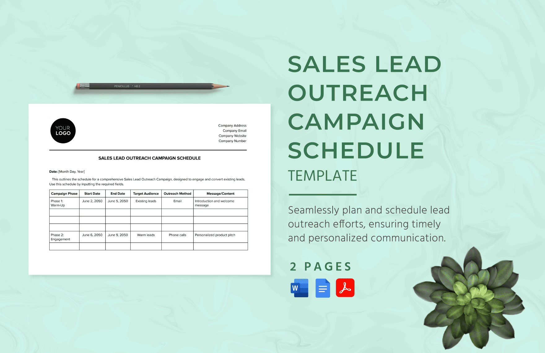 Sales Lead Outreach Campaign Schedule Template in Word, Google Docs, PDF