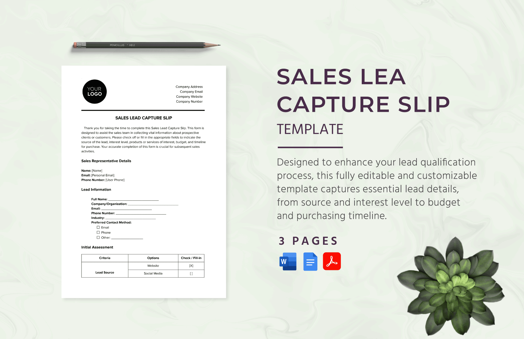 Sales Lead Capture Slip Template in Word, Google Docs, PDF