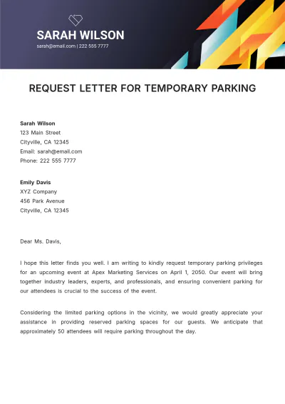 Free Request Letter For Temporary Parking  Template to Edit Online