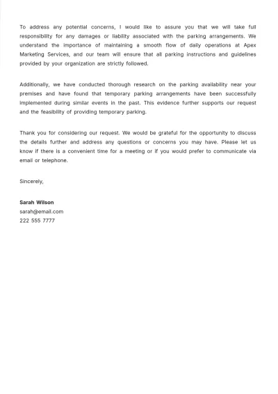 Free Request Letter For Temporary Parking  Template to Edit Online