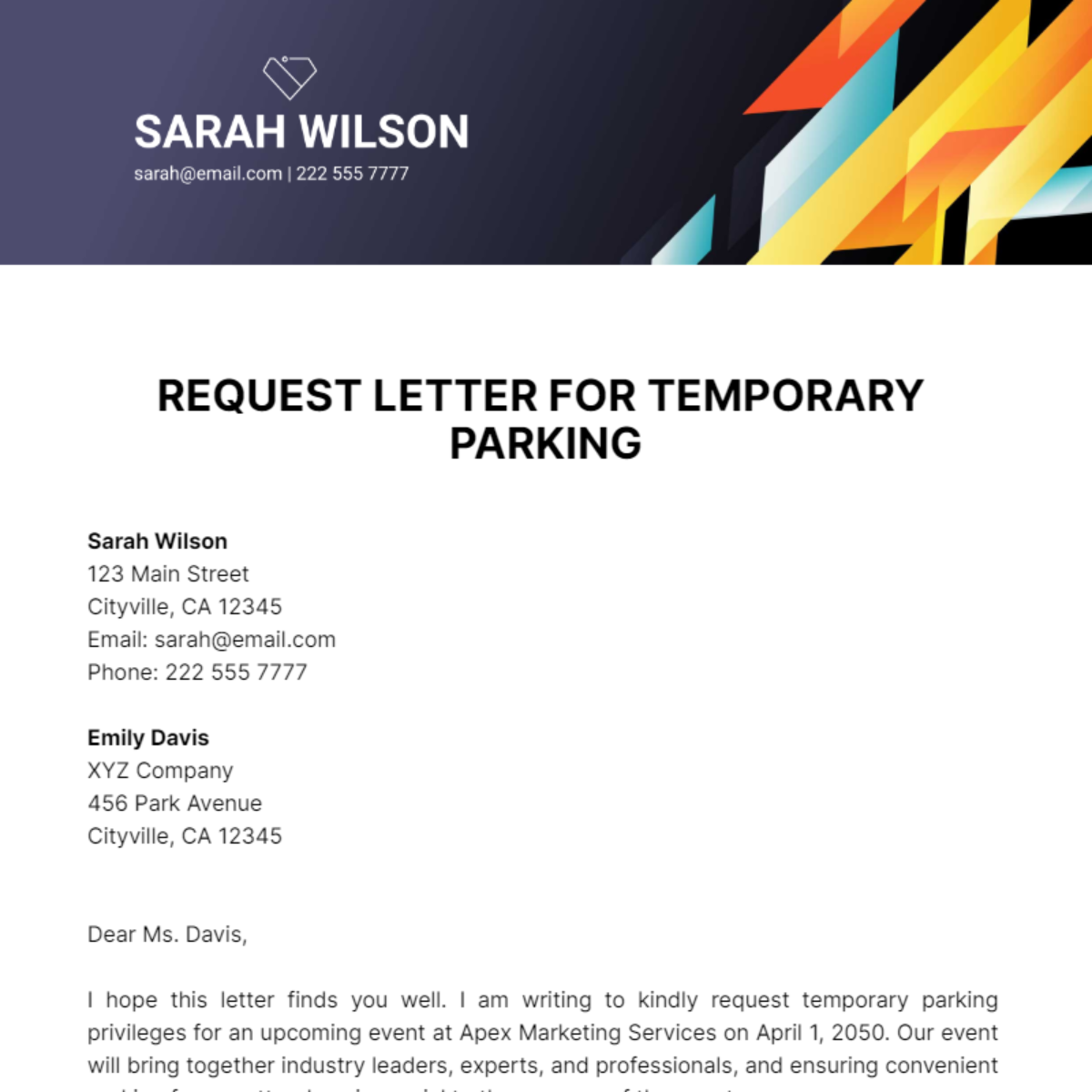Request Letter For Temporary Parking  Template