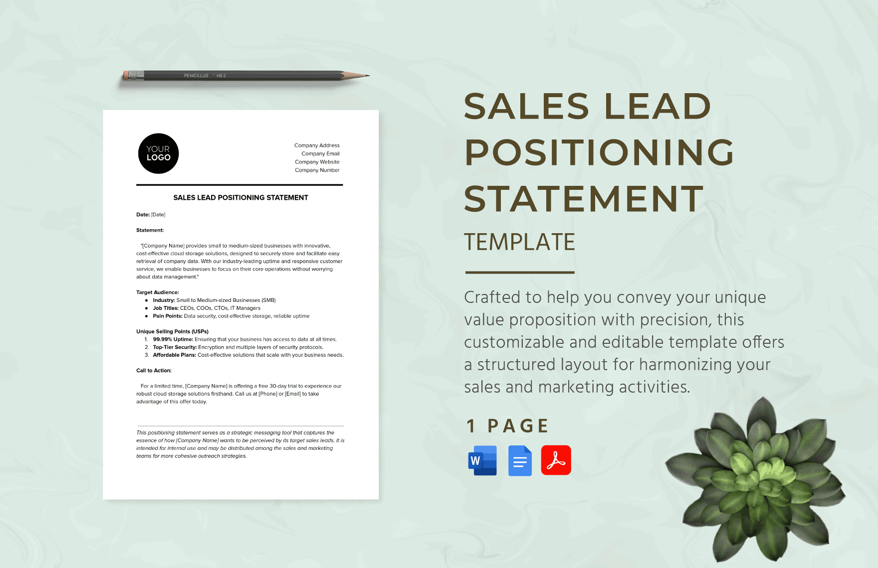 Sales Lead Positioning Statement Template in Word, Google Docs, PDF