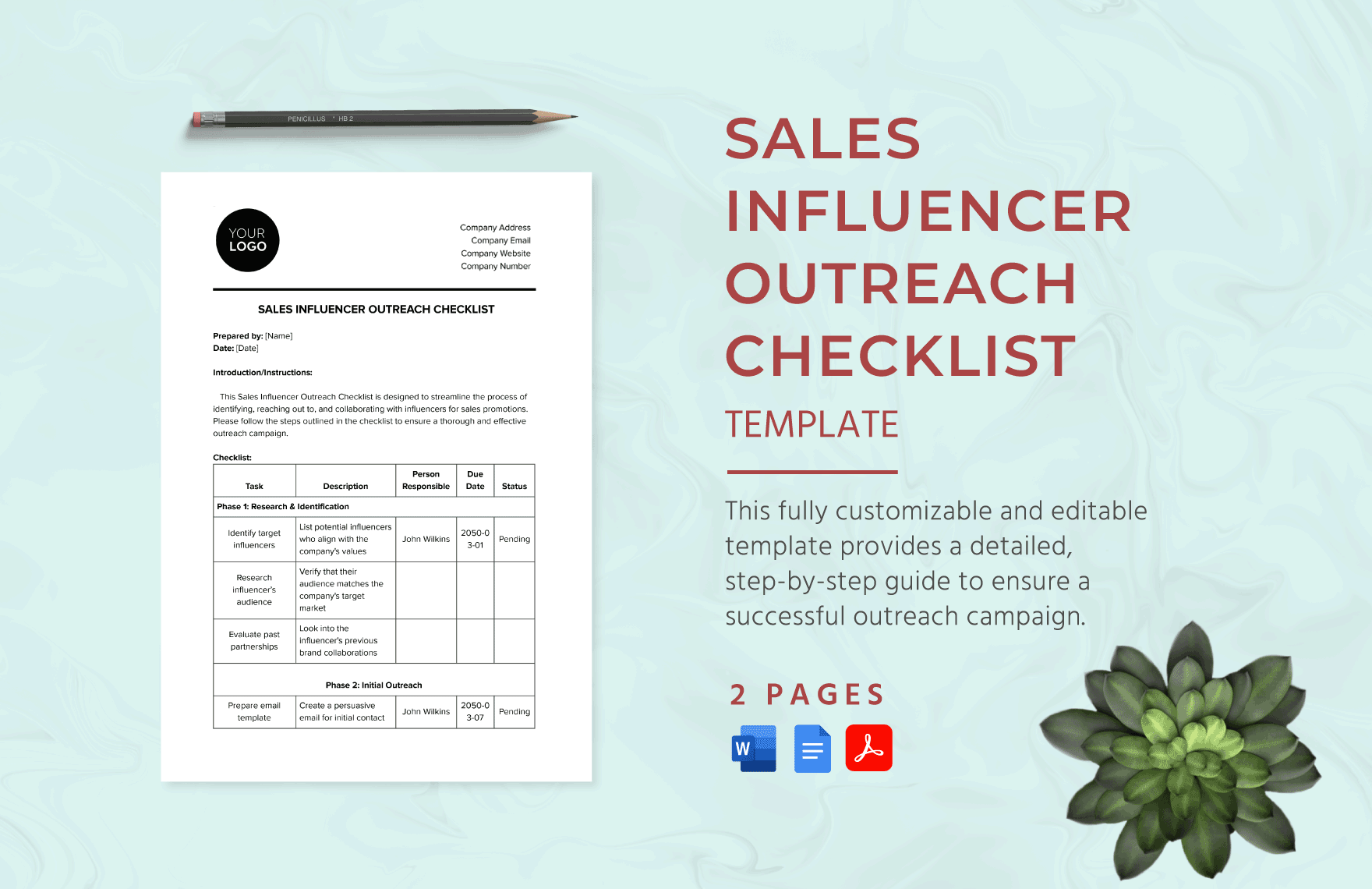 Sales Influencer Outreach Checklist Template in Word, Google Docs, PDF