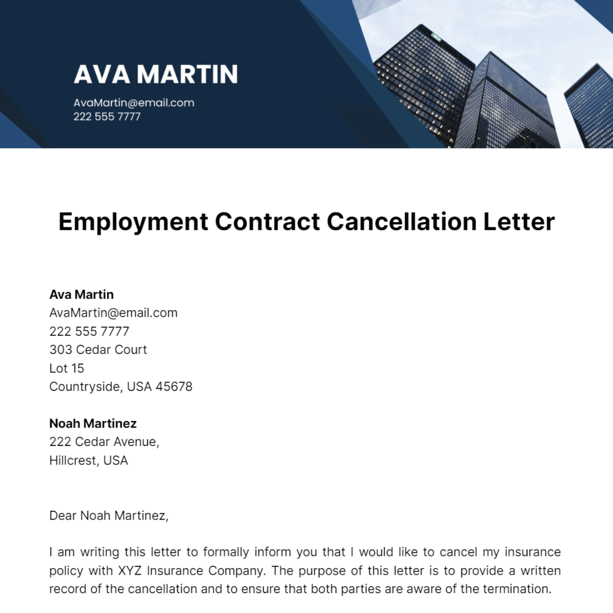 Employment Contract Cancellation Letter Template