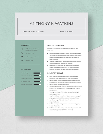 Director of Retail Leasing Resume Template