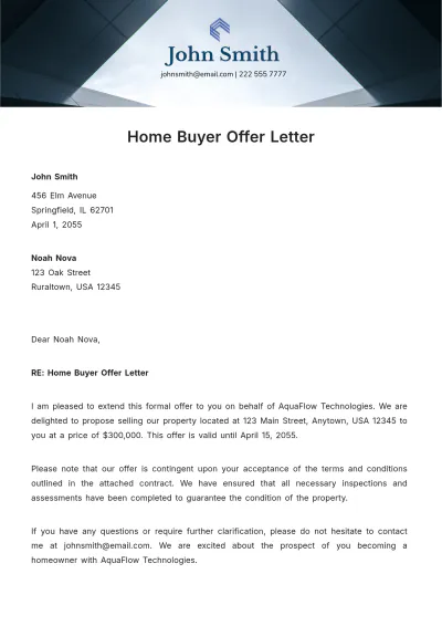 Free Home Buyer Offer Letter Template to Edit Online