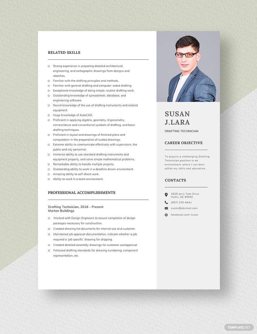Drafting Technician Resume in Word, Apple Pages