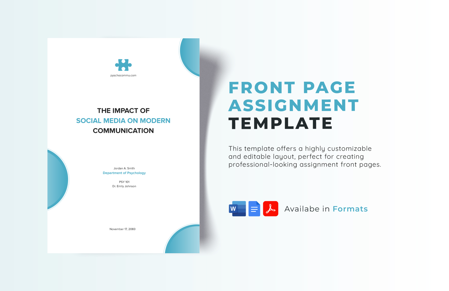 Front Page Assignment Template in Word, Google Docs, PDF