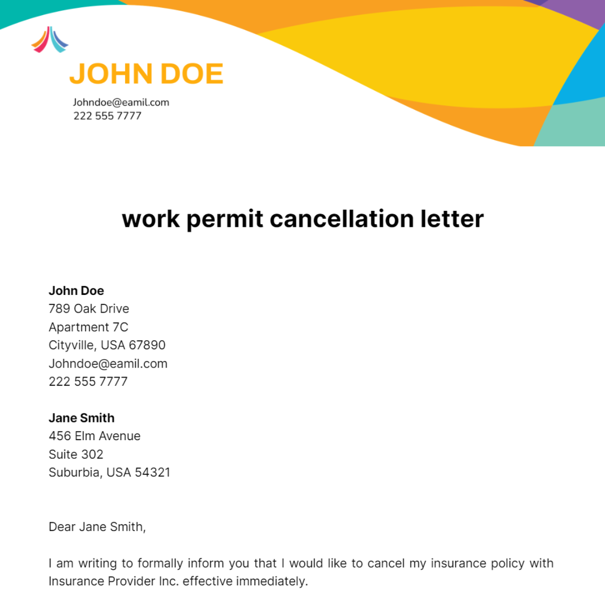 Work Permit Cancellation Letter Template