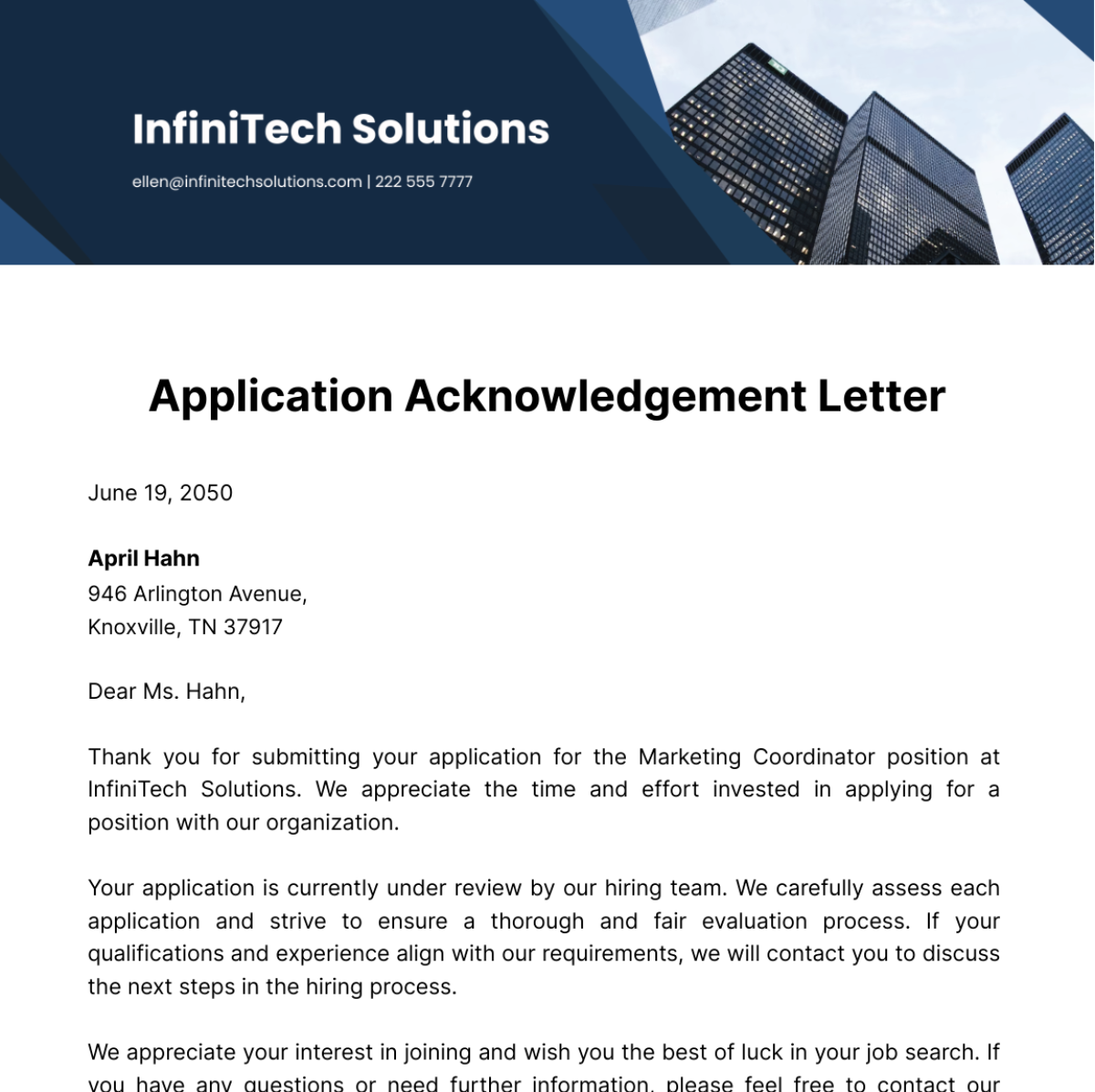 Application Acknowledgement Letter Template