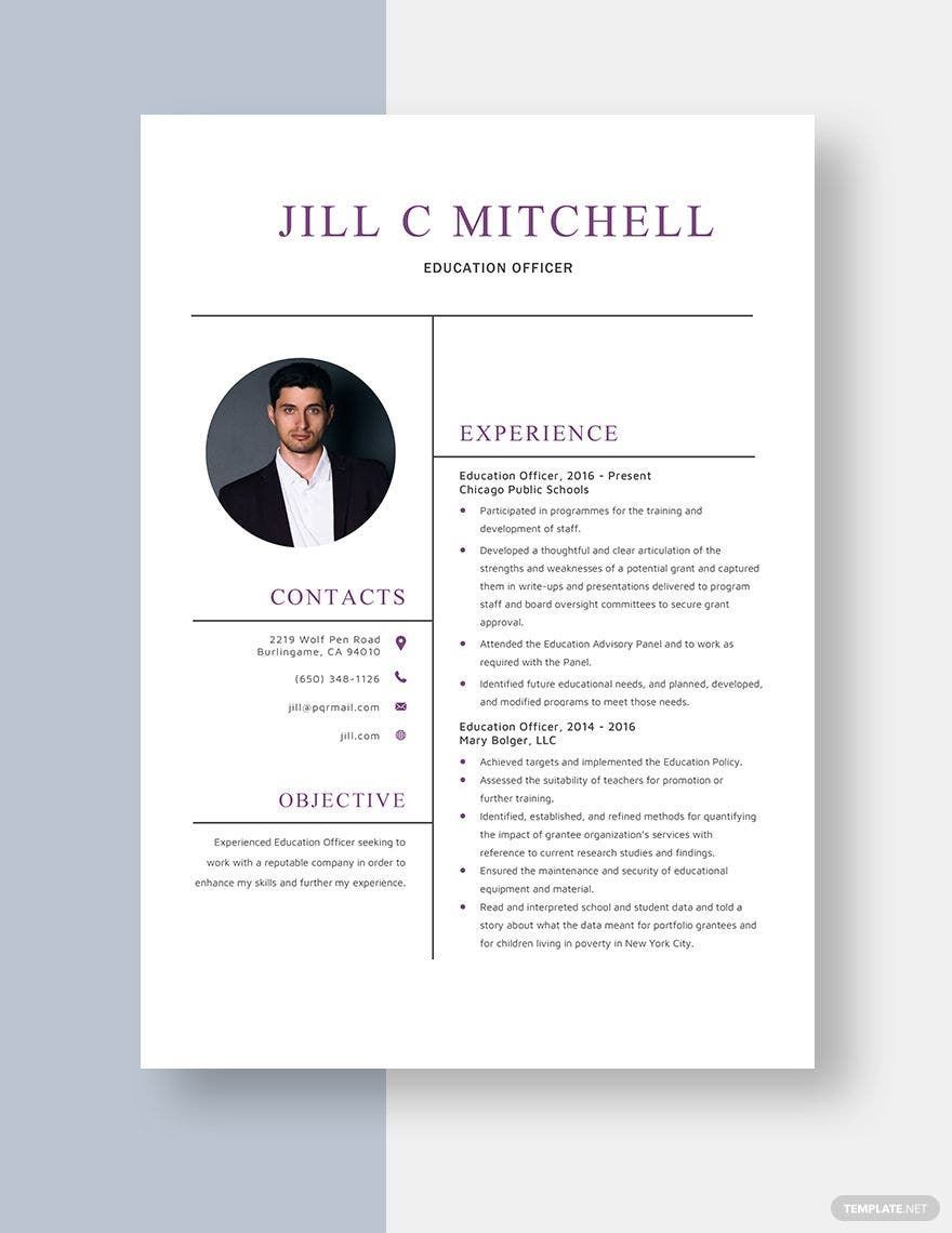 Free Education Officer Resume Template