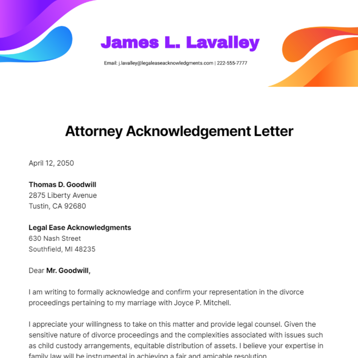 Attorney Acknowledgement Letter Template