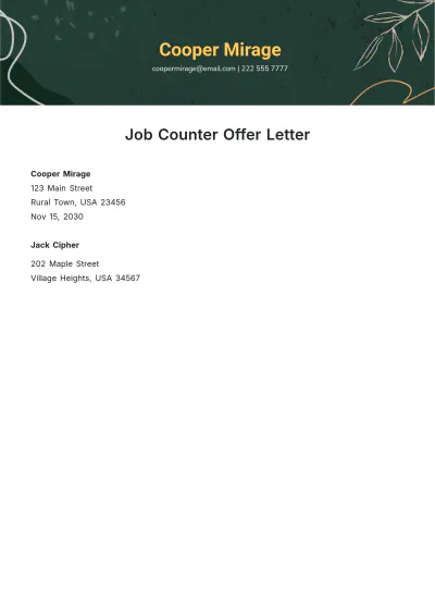 Free Job Counter Offer Letter Template to Edit Online