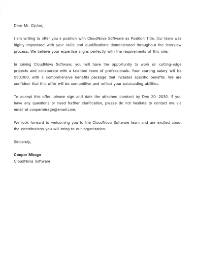 Free Job Counter Offer Letter Template to Edit Online