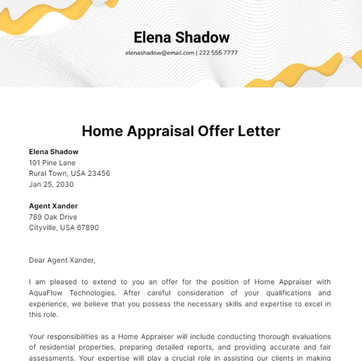 Home Appraisal Offer Letter Template