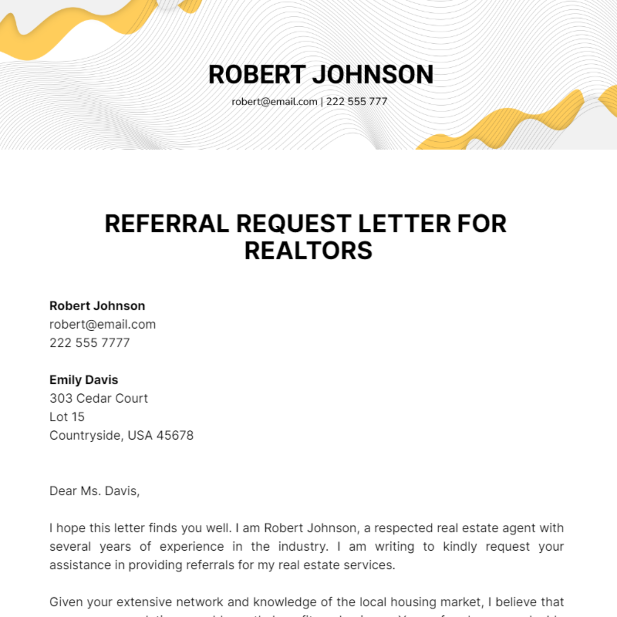 Referral Request Letter For Realtors  Template