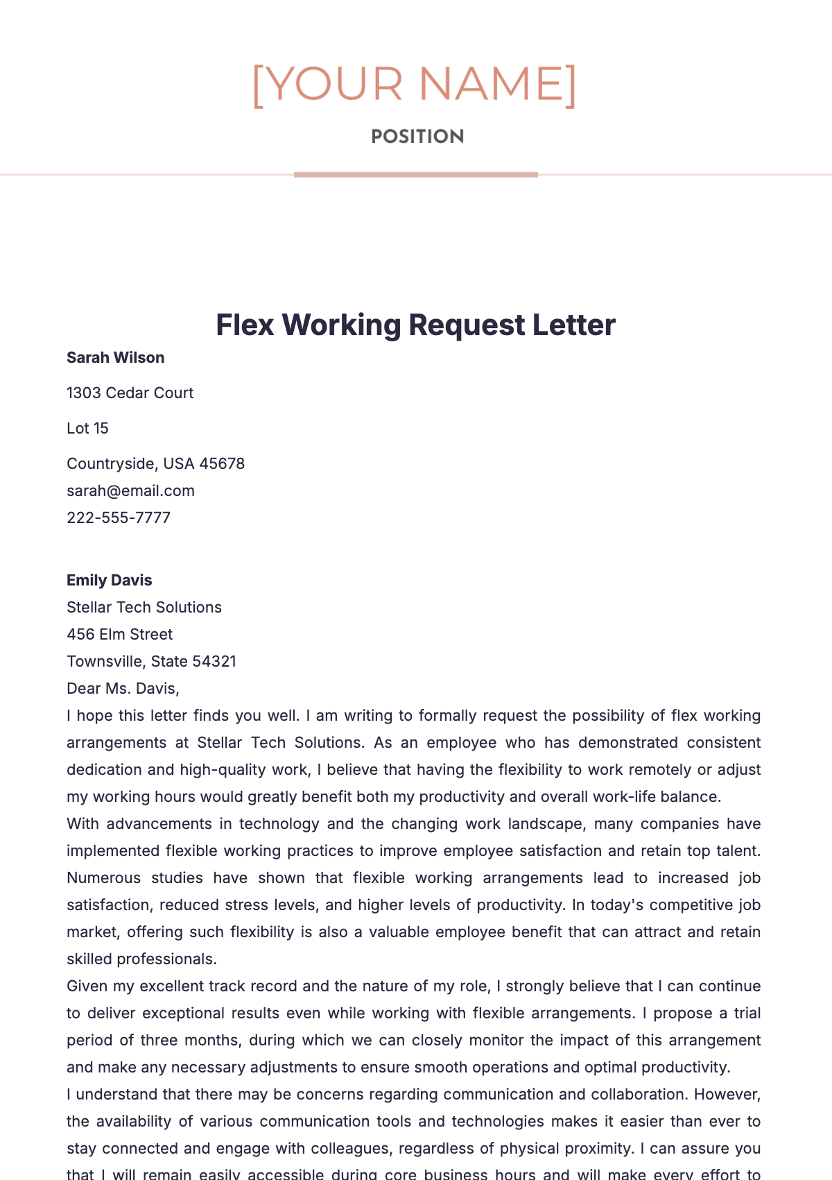 Flex Working Request Letter  Template - Edit Online & Download