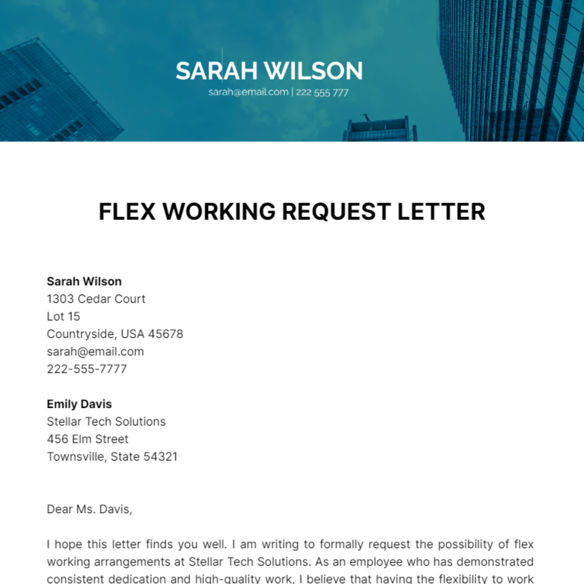 Flex Working Request Letter  Template