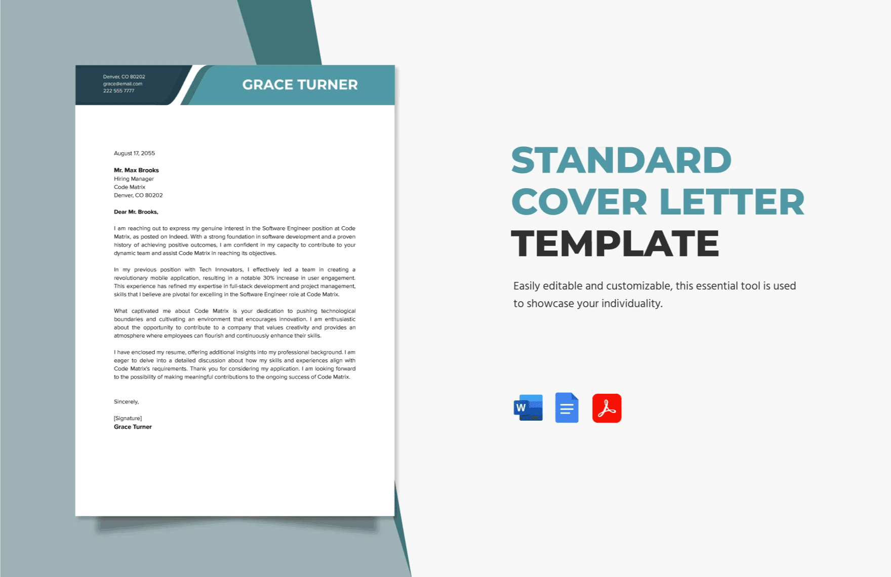 Free Standard Cover Letter Template in Word, Google Docs, PDF