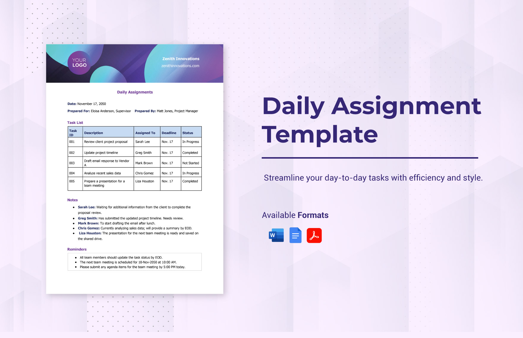 Free Daily Assignment Template