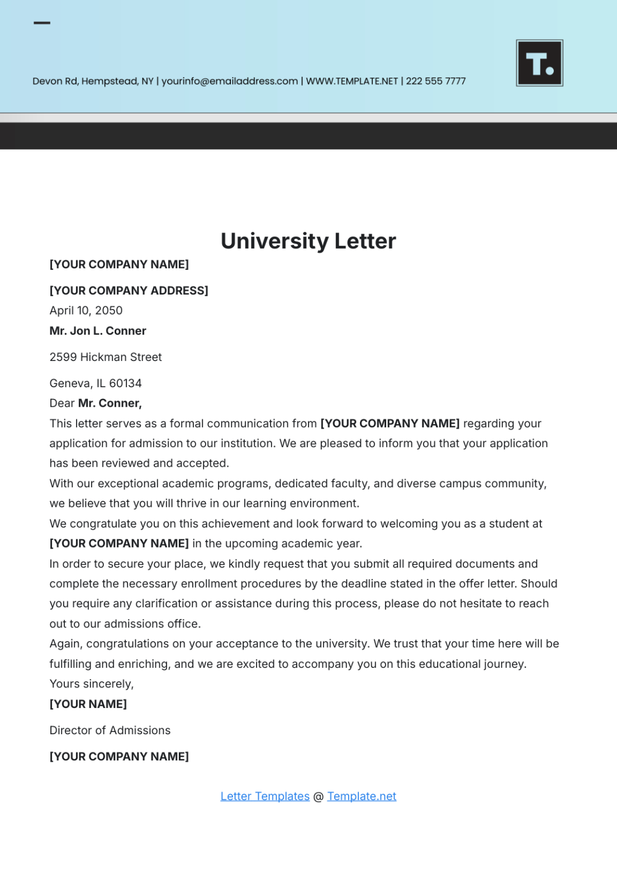 University Letter Template - Edit Online & Download