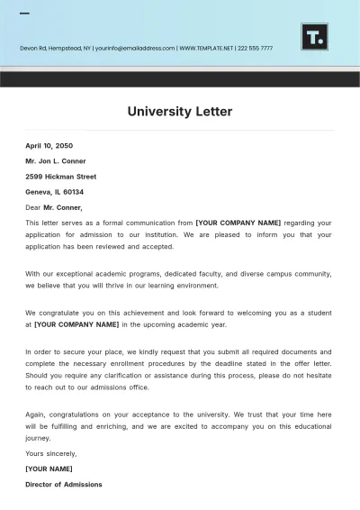 Free University Letter Template to Edit Online