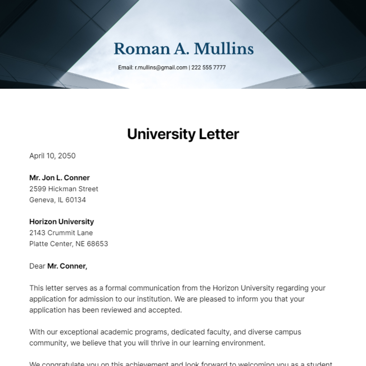 University Letter Template
