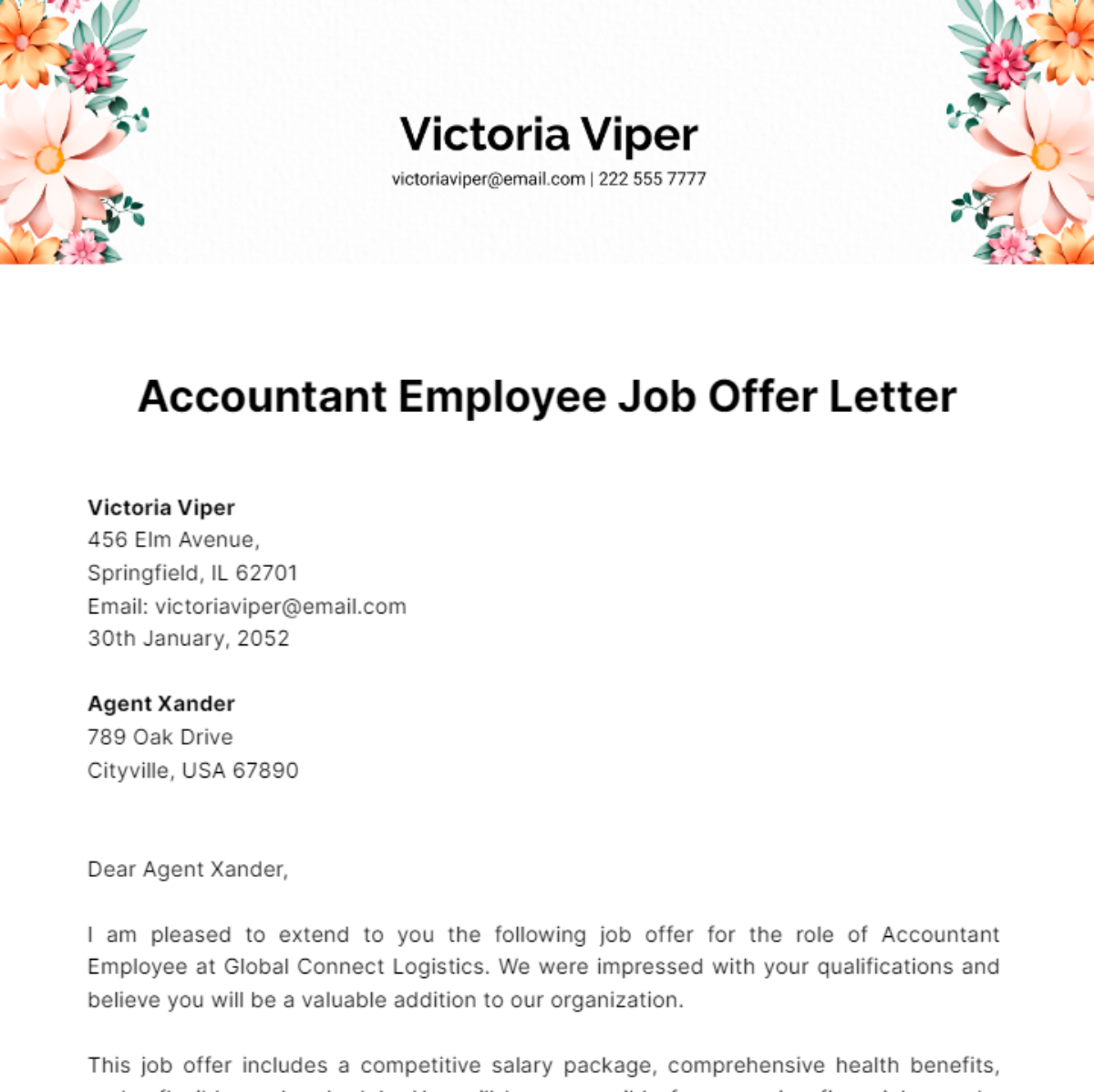Accountant Employee Job Offer Letter Template