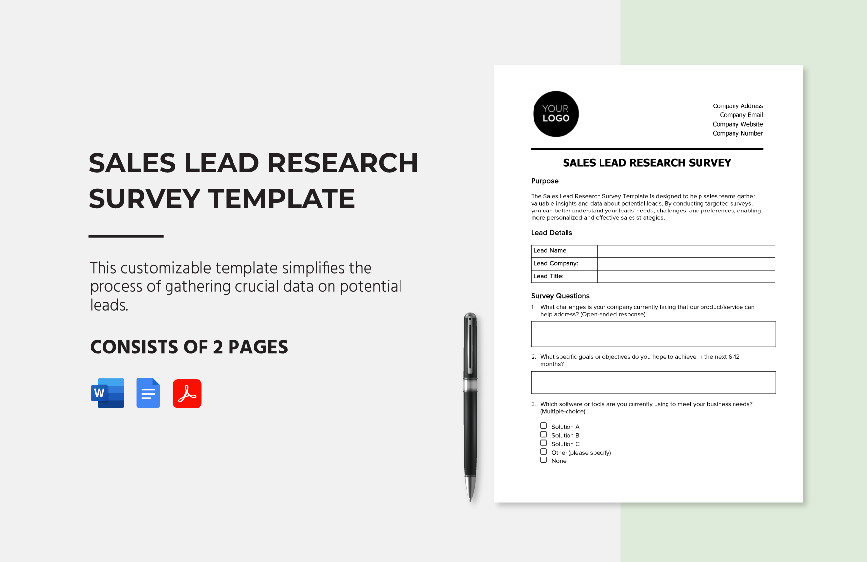 Sales Lead Research Survey Template in Word, Google Docs, PDF