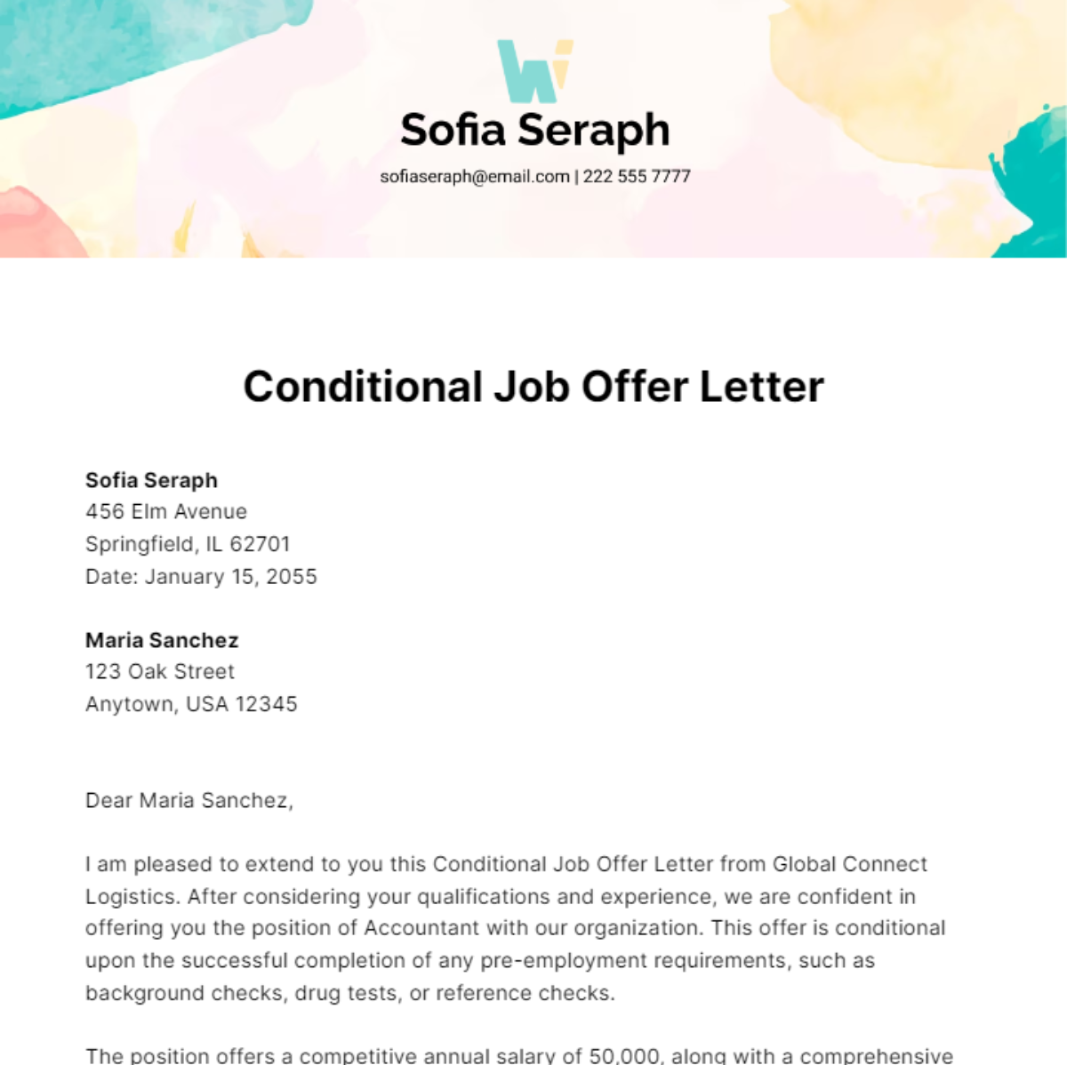 Conditional Job Offer Letter Template