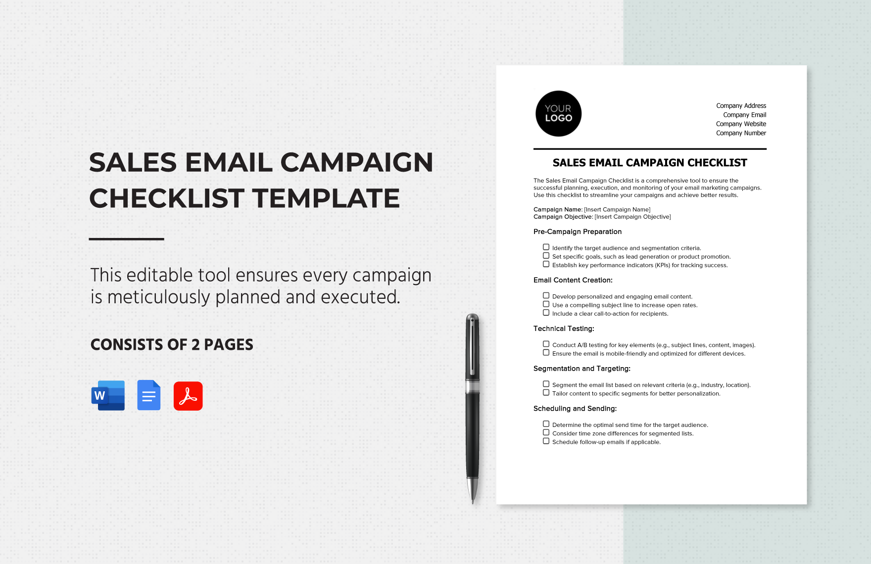 Sales Email Campaign Checklist Template in Word, Google Docs, PDF