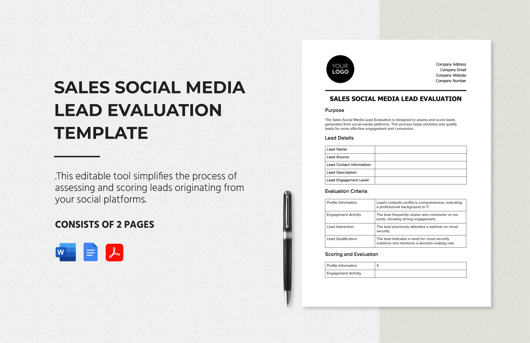 Sales Social Media Lead Evaluation Template in Word, Google Docs, PDF
