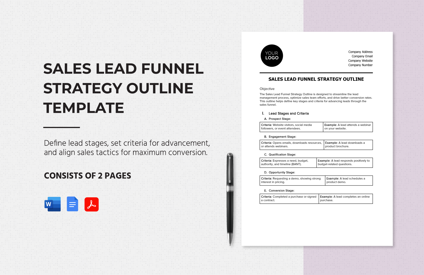Sales Lead Funnel Strategy Outline Template in Word, Google Docs, PDF