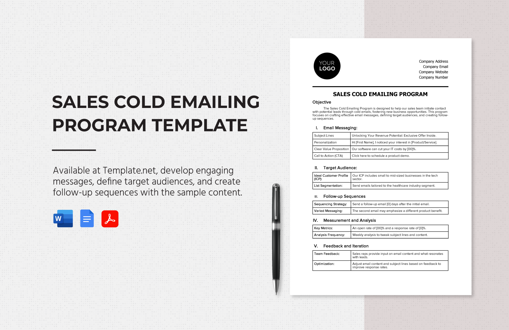 Sales Cold Emailing Program Template in Word, Google Docs, PDF