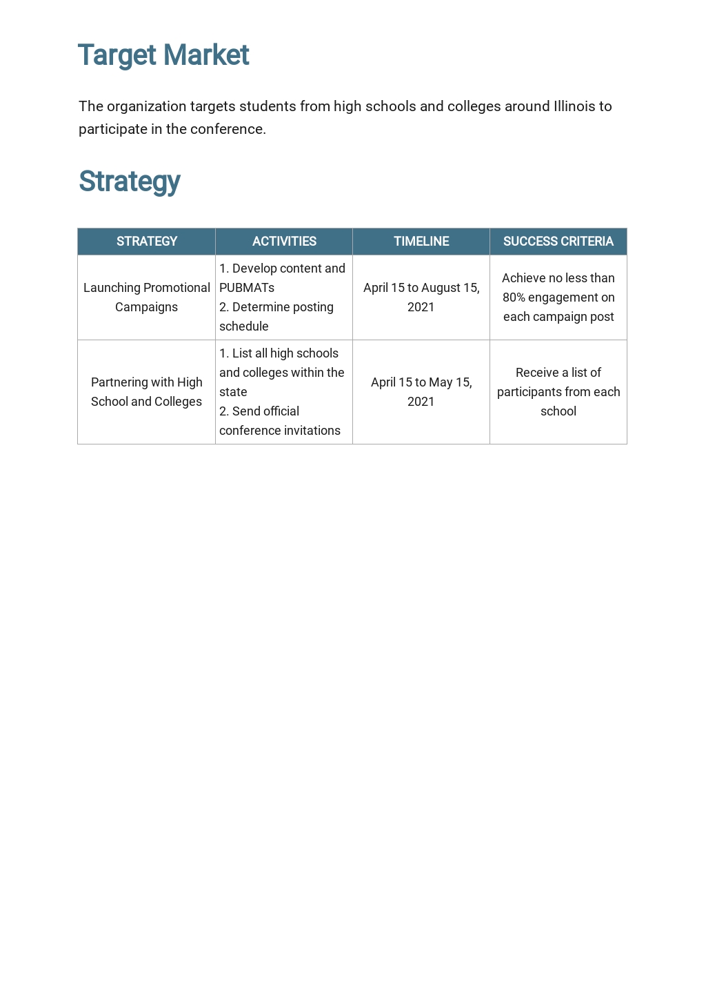 Conference Marketing Plan Template Google Docs, Word, Apple Pages