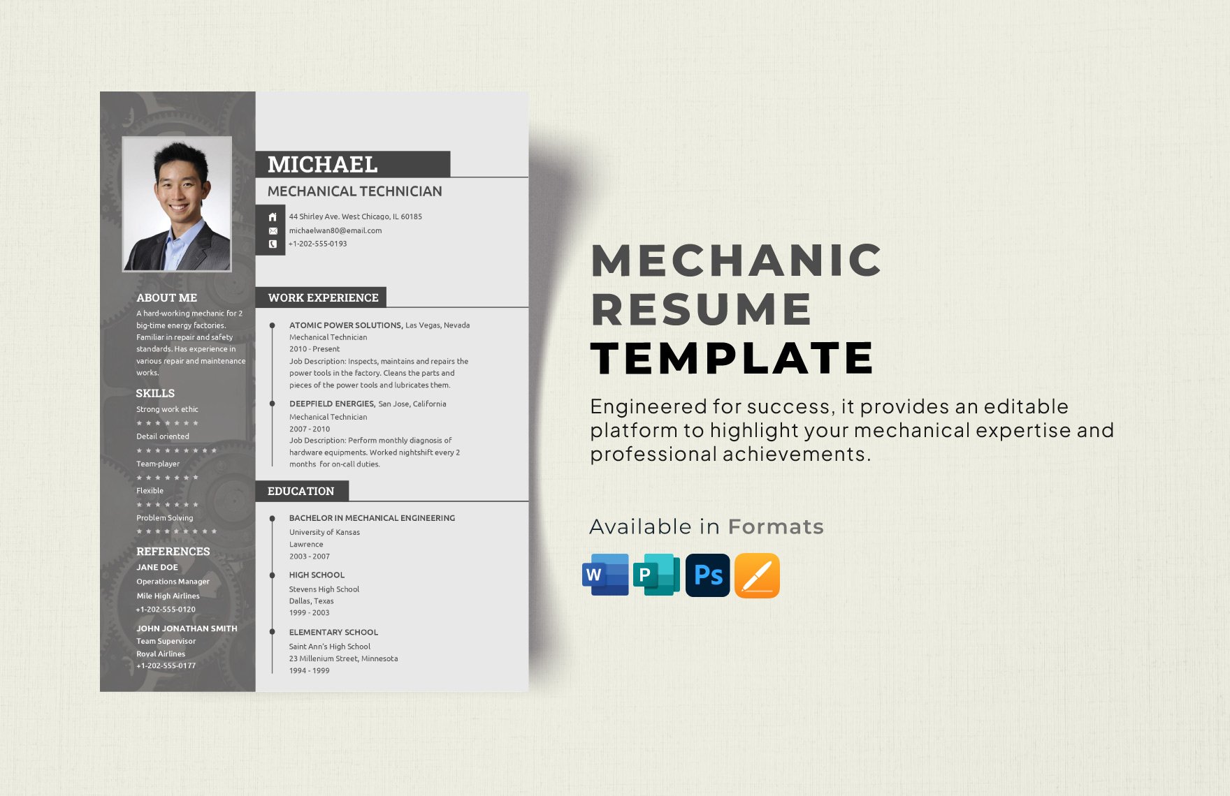 Mechanic Resume in Word, PSD, Apple Pages, Publisher