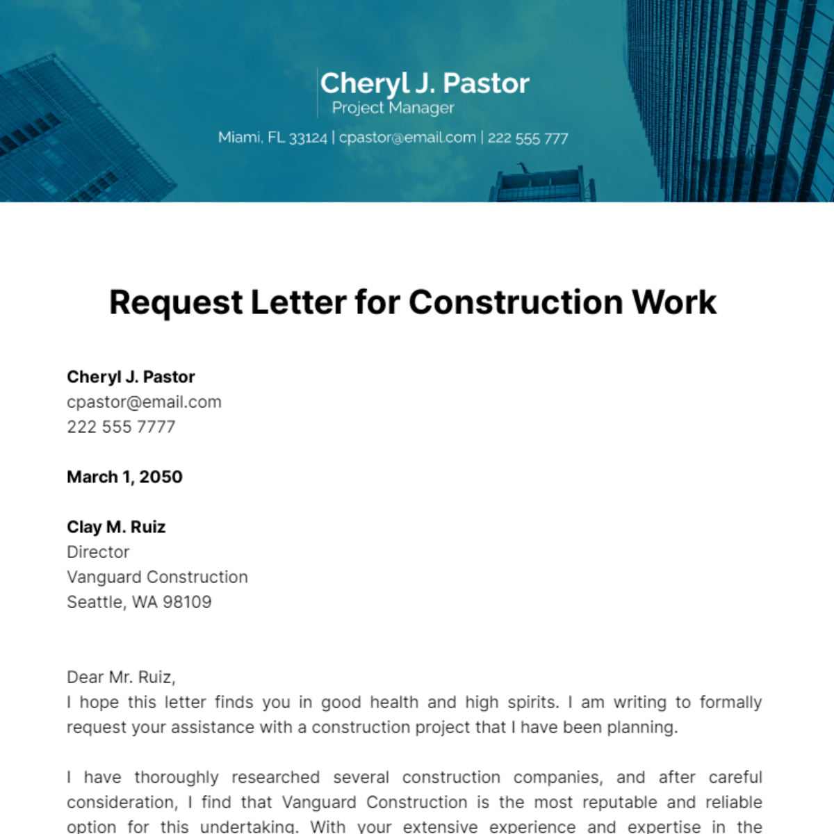 Request Letter for Construction Work  Template