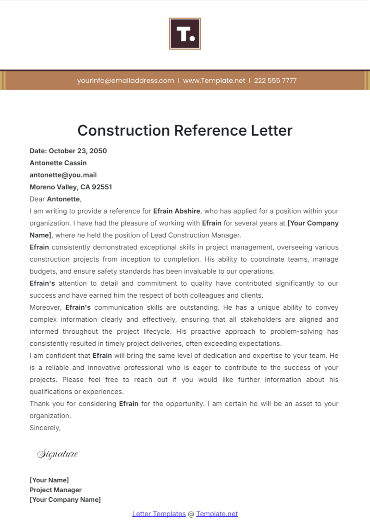 Construction Reference Letter Template - Edit Online & Download