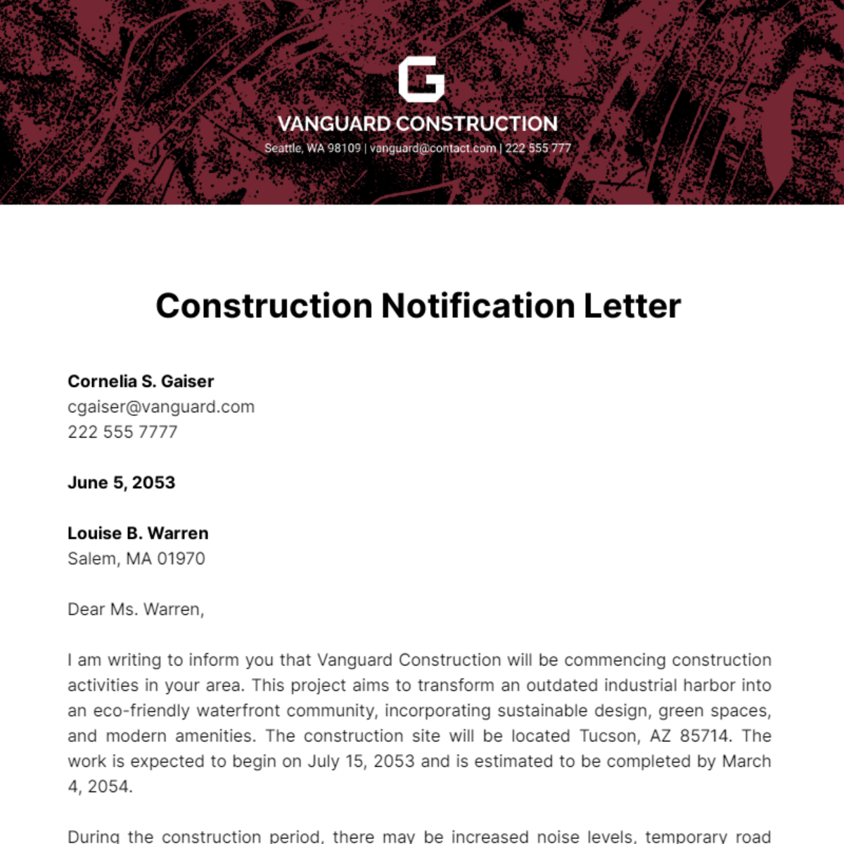 Construction Notification Letter Template