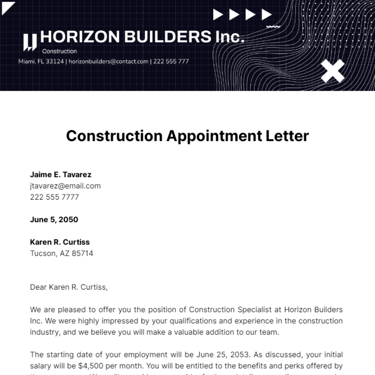 Construction Appointment Letter Template