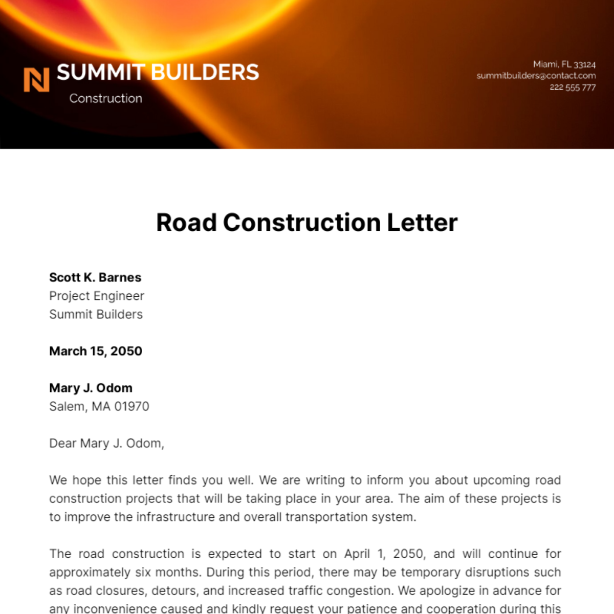 Road Construction Letter Template