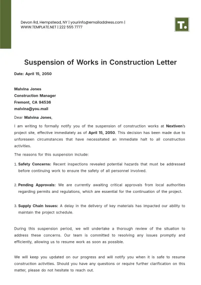 Free Suspension of Works in Construction Letter Template to Edit Online