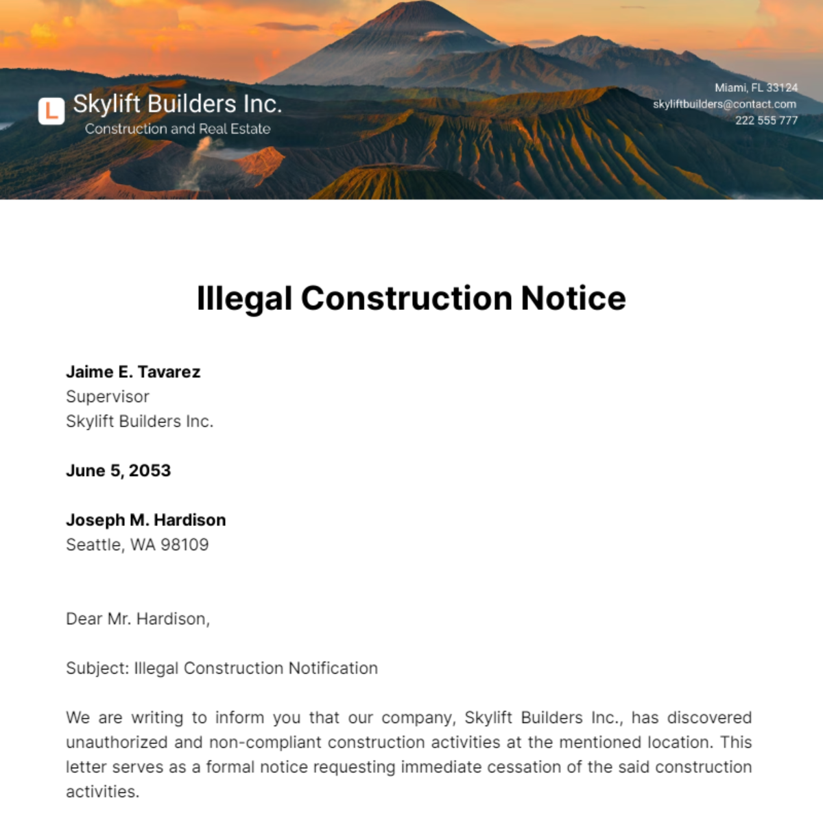Illegal Construction Letter Template