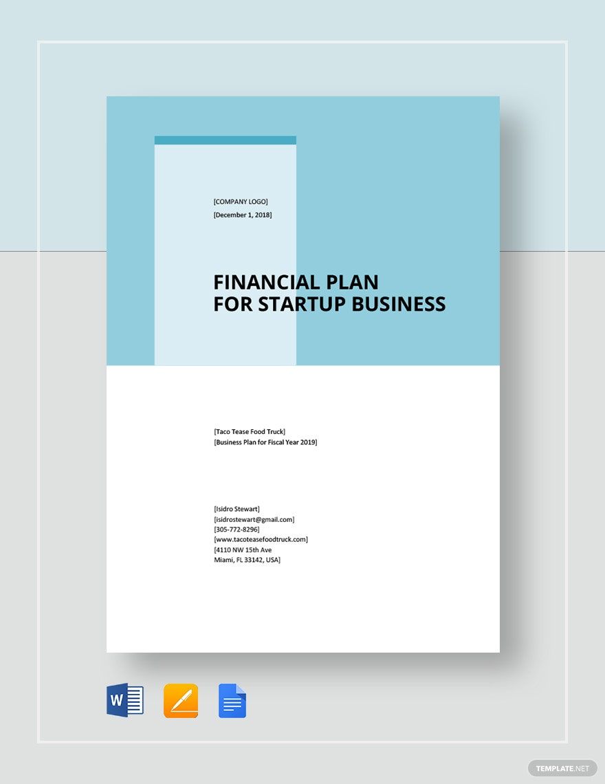 Financial Plan For Start-Up Business Template