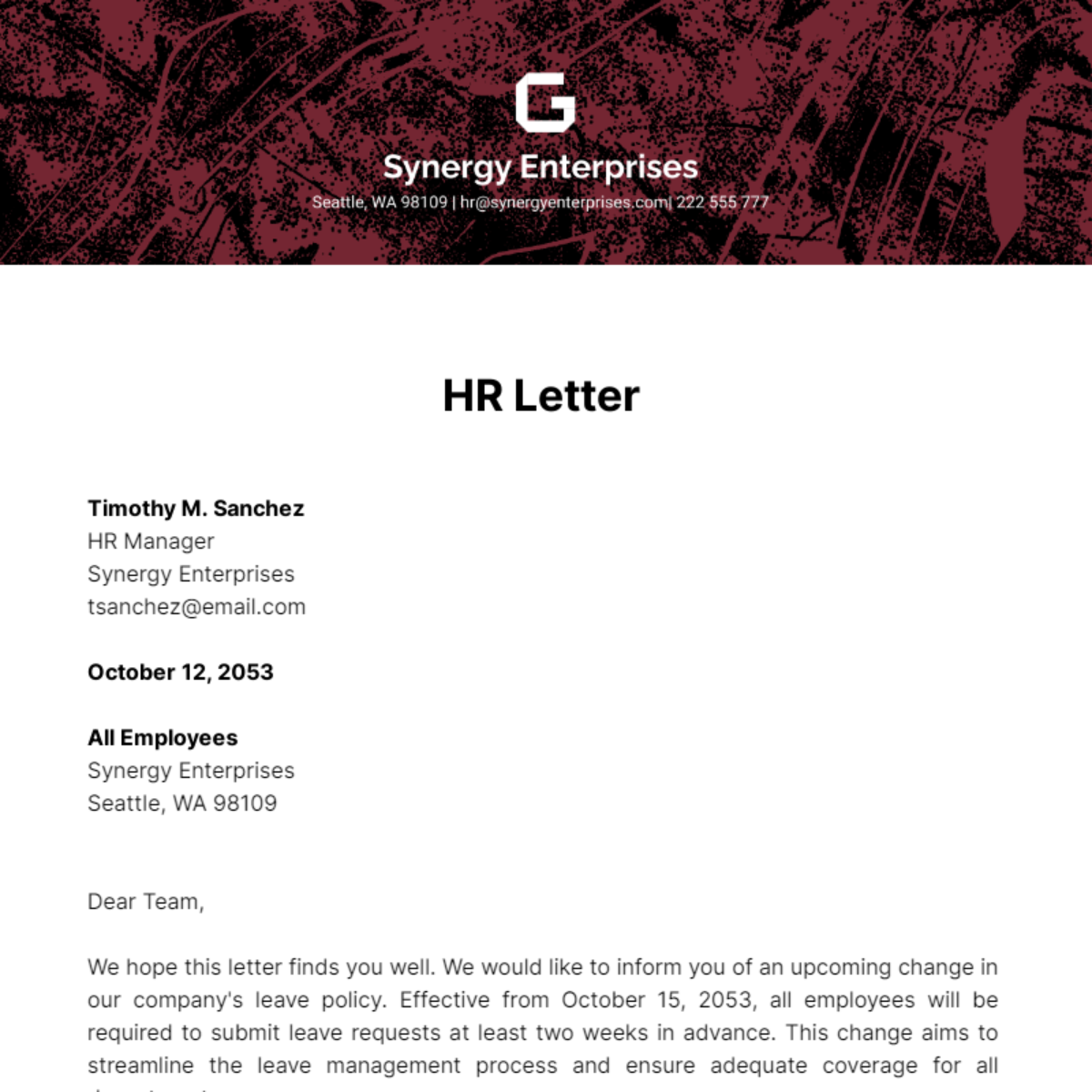 HR Letter Template