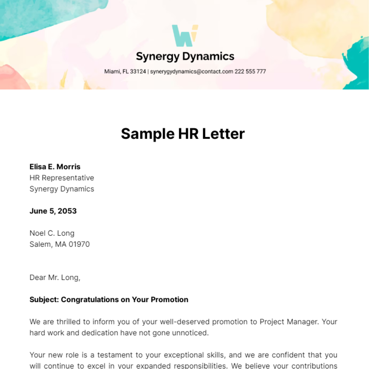 Sample HR Letter Template