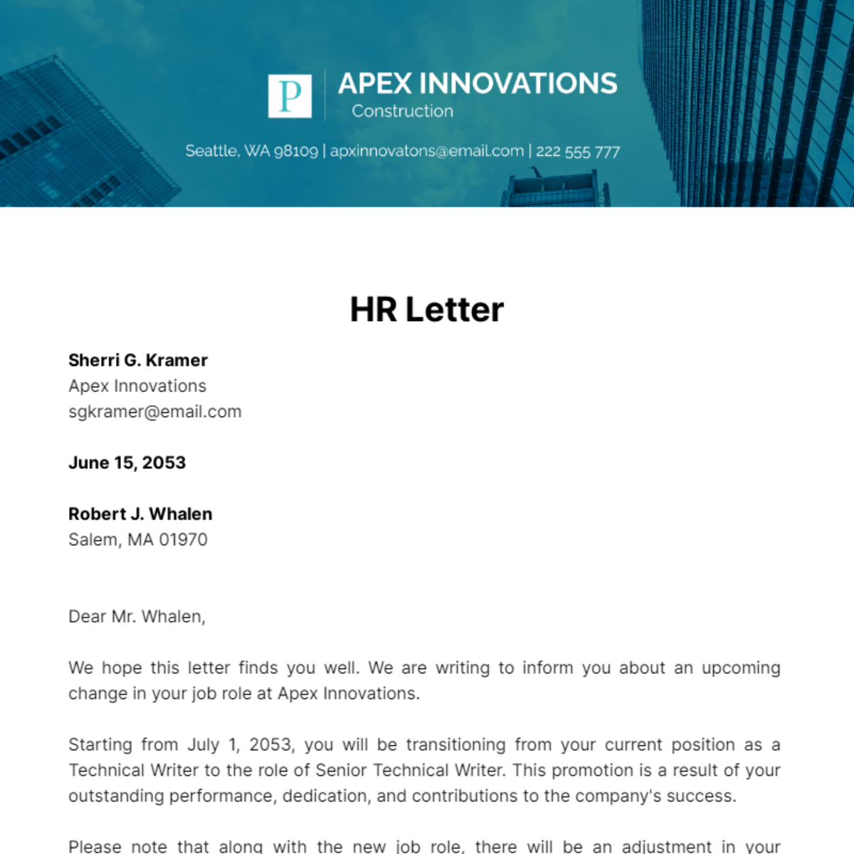 HR Letter Format Template
