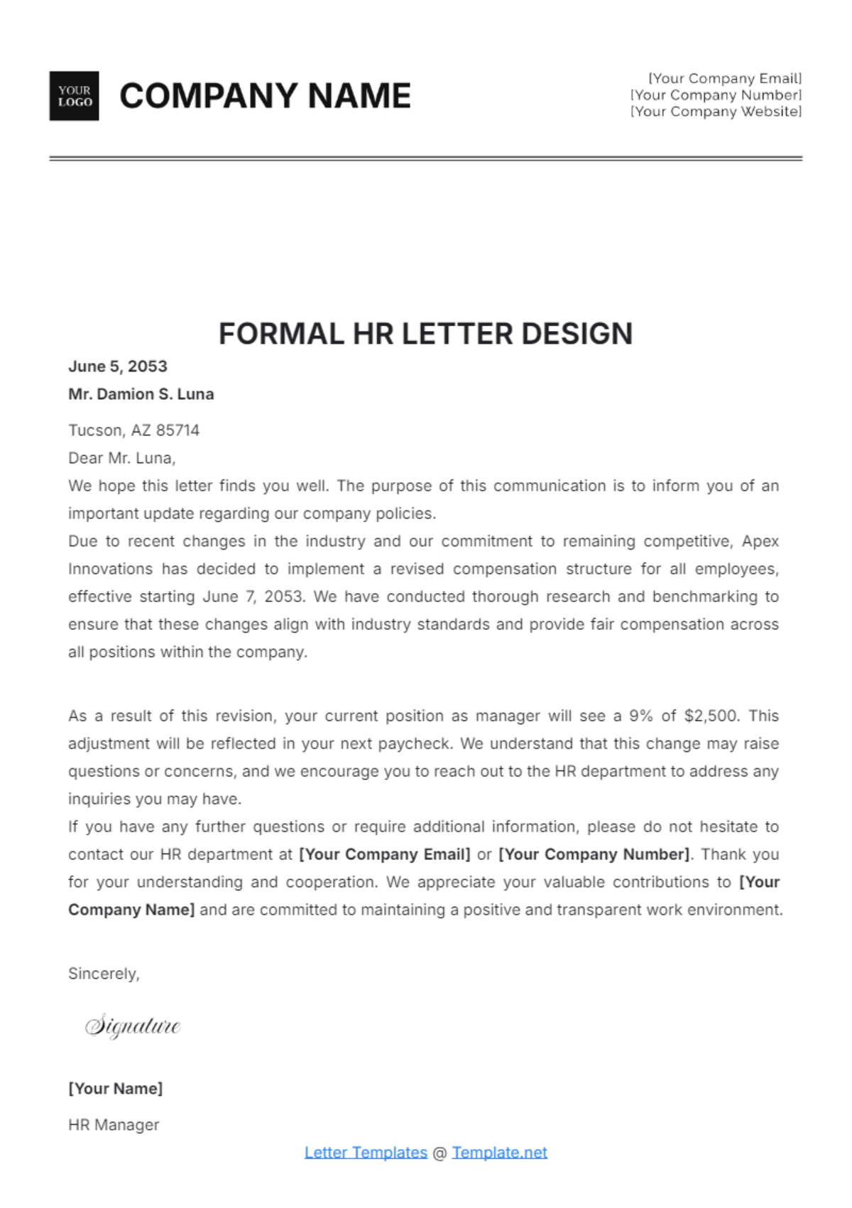 Formal HR Letter Design Template