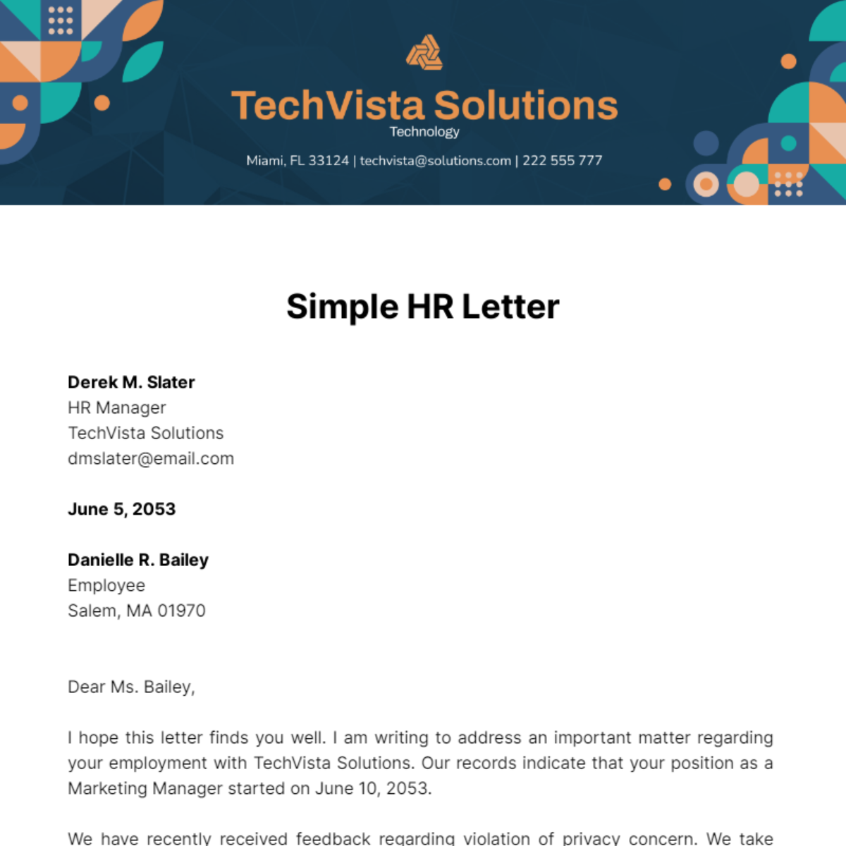 Simple HR Letter Template