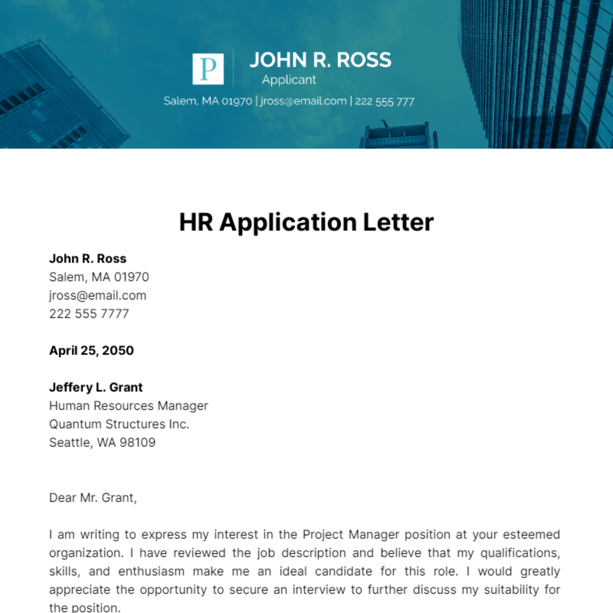HR Application Letter Template